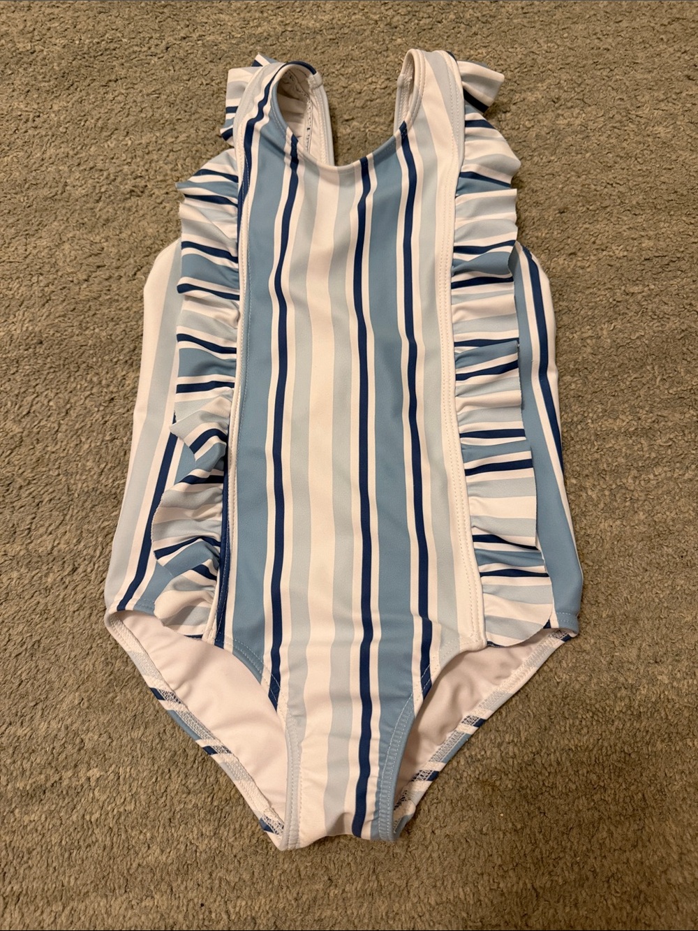 Minnow Girls Blue & White Striped Ruffle One-Piece Swimsuit